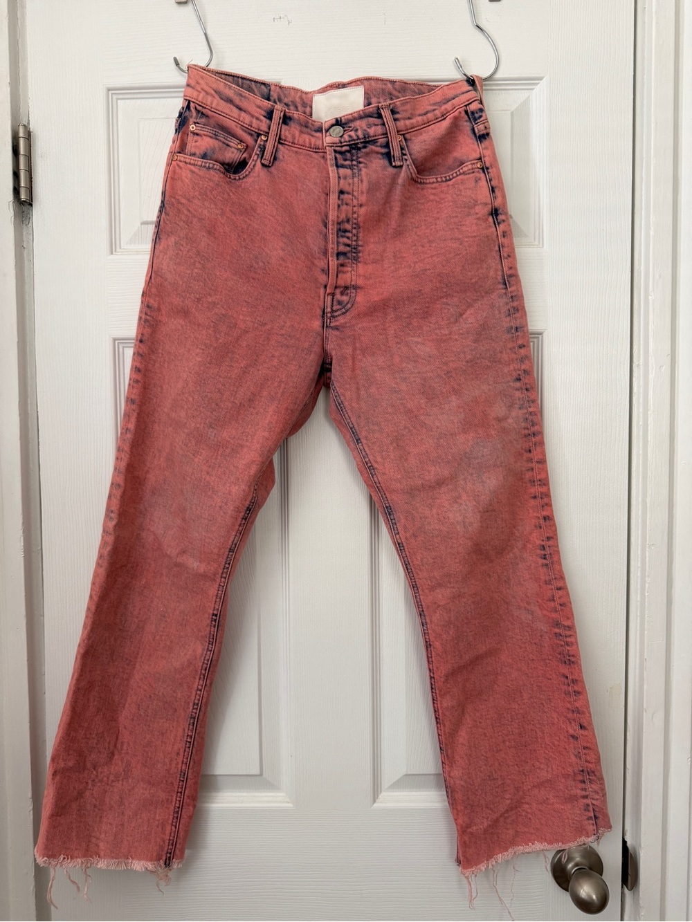Mother Red Washed Straight-Leg Jeans